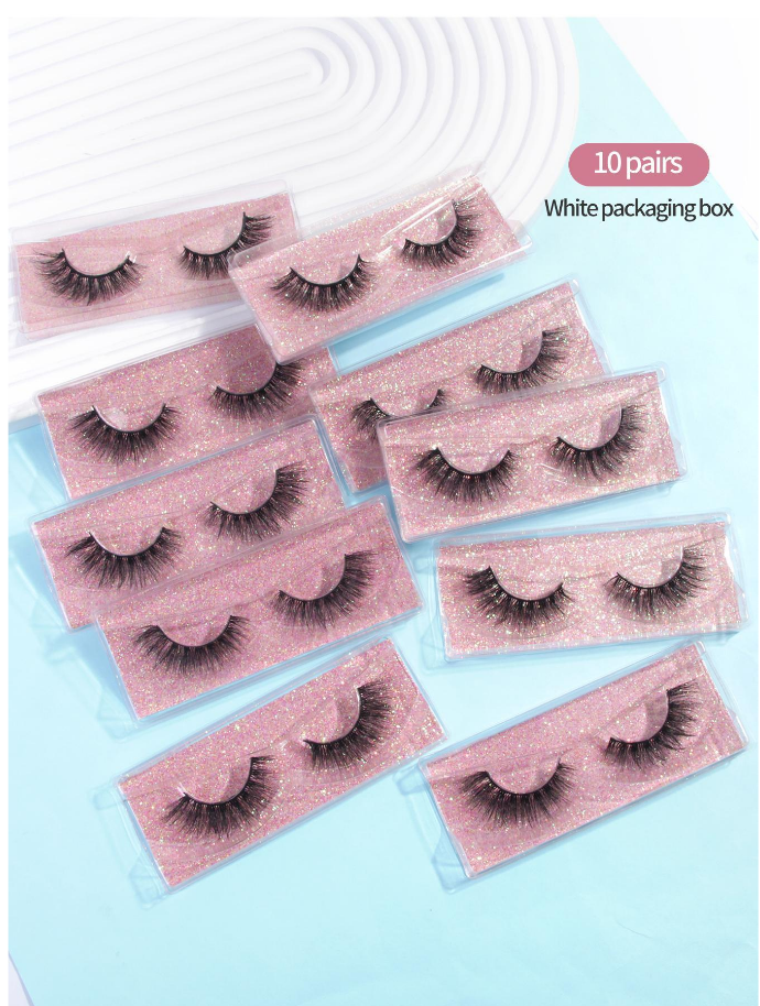10 Pairs Of Natural Cross False Eyelashes With Box, Handmade Long, Thick And Curly Eyelashes, Natural Artificial Mink Eyelashes