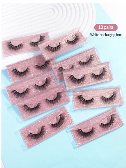 10 Pairs Of Natural Cross False Eyelashes With Box, Handmade Long, Thick And Curly Eyelashes, Natural Artificial Mink Eyelashes